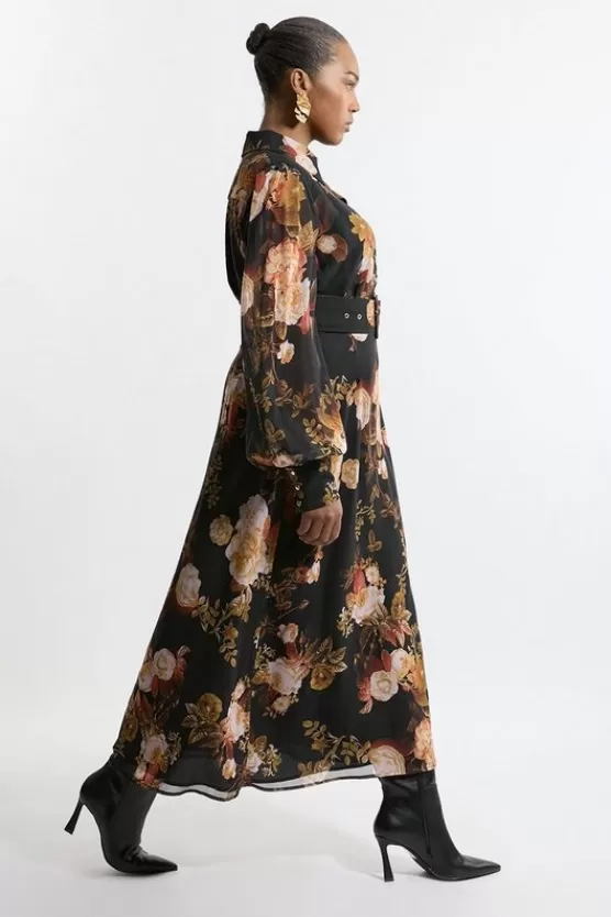 Cheap Karen Millen Plus Size Georgette Maxi Shirt Dress floral