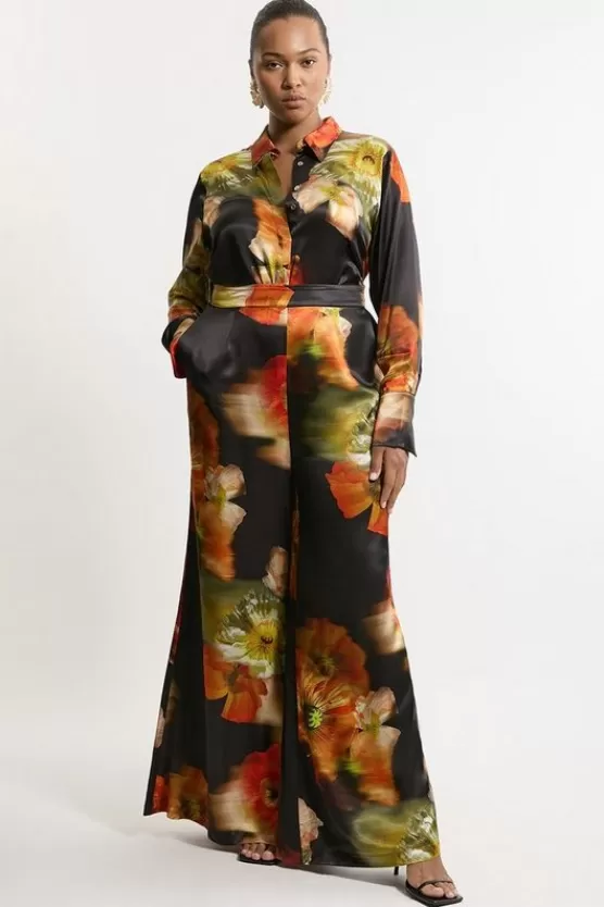 Online Karen Millen Plus Size Satin Woven Pants floral