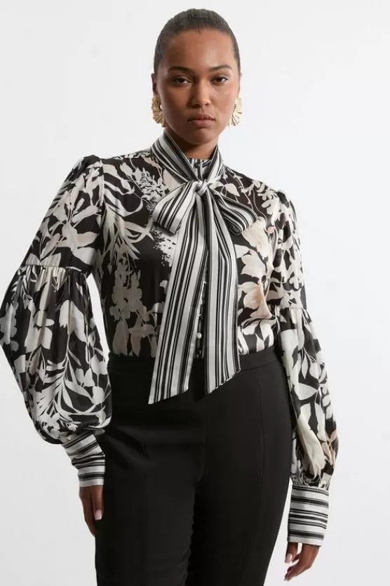 Flash Sale Karen Millen Plus Size Tie Neck Woven Blouse floral