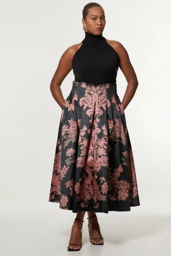 Discount Karen Millen Plus Size Jacquard Woven Floral Maxi Skirt black
