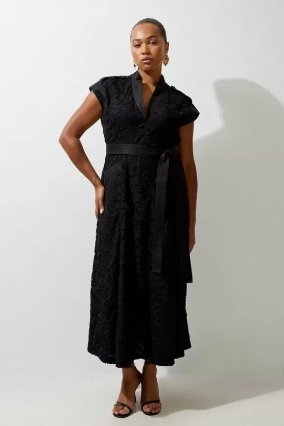 Clearance Karen Millen Plus Size Lace And Cotton Mix Woven Midi Dress black