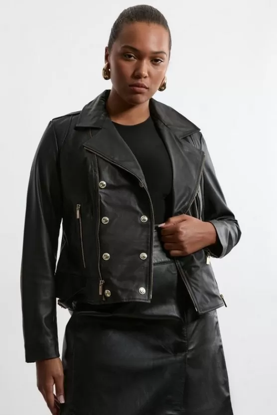 Shop Karen Millen Plus Size Leather Military Biker black