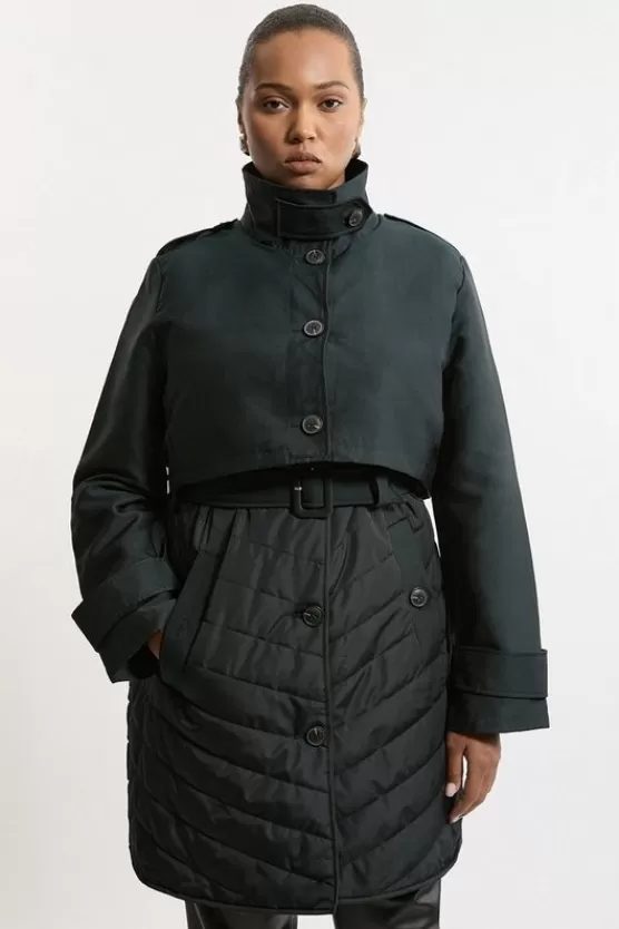 Flash Sale Karen Millen Plus Size Lightweight Padded Hybrid Short Trench Coat black