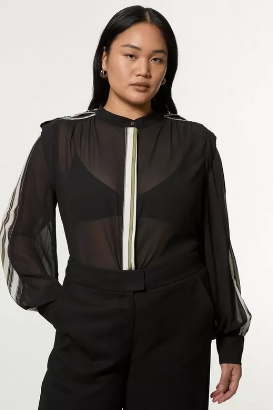Cheap Karen Millen Plus Size Military Striped Balloon Sleeve Shirt mono