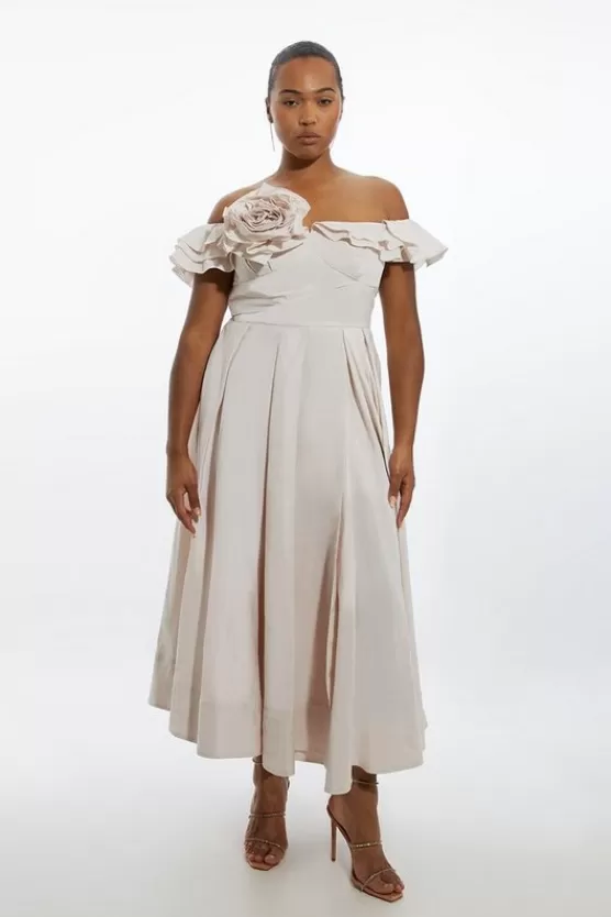 Shop Karen Millen Plus Size Off The Shoulder Taffeta Woven Maxi Dress neutral
