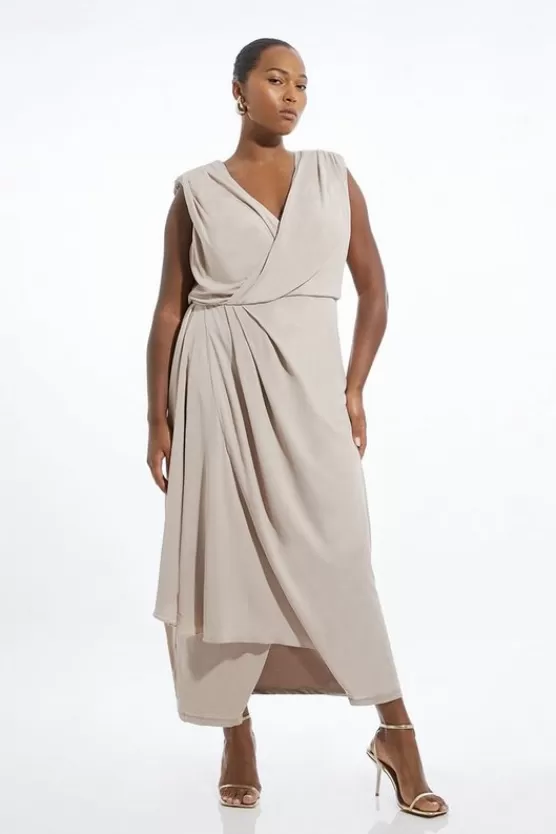 Best Sale Karen Millen Plus Size OOTO Premium Viscose Jersey Draped Maxi Dress neutral