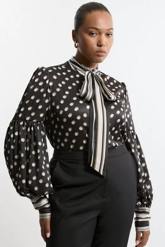 Online Karen Millen Plus Size Polka Dot Woven Balloon Sleeve Blouse mono