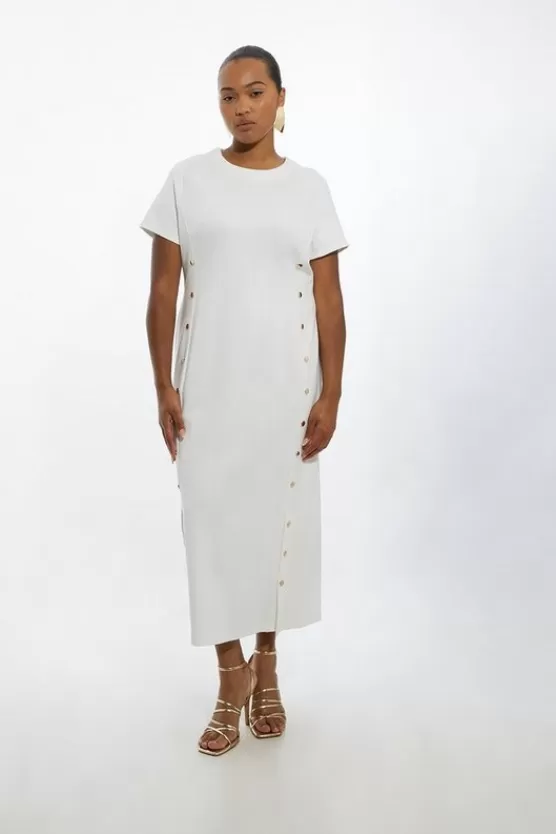 Shop Karen Millen Plus Size Ponte Jersey Hardwear Detail Midi Dress ivory