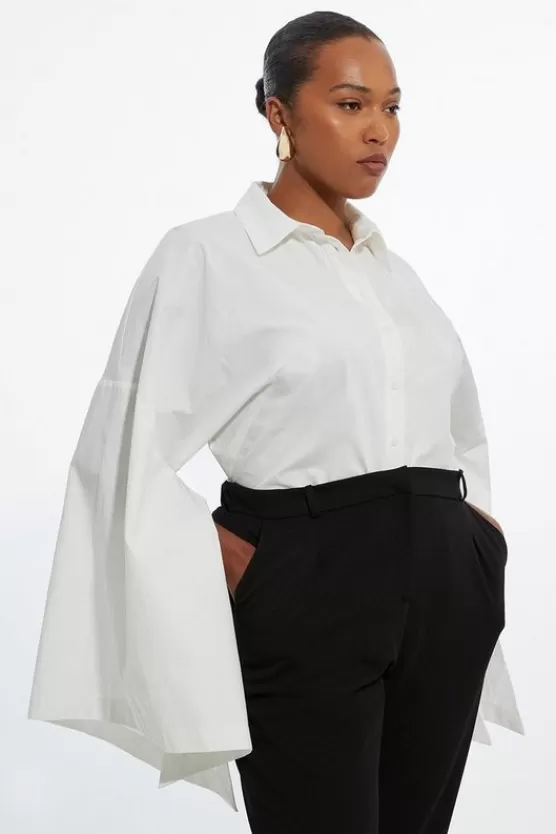 Hot Karen Millen Plus Size Poplin Statement Sleeve Tailored Shirt ivory
