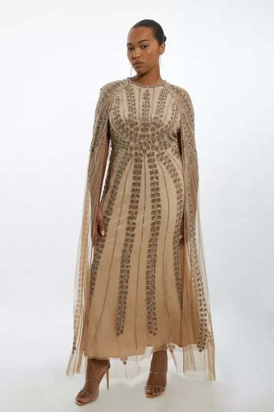 Best Sale Karen Millen Plus Size Premium Embellished Cape Maxi Dress nude