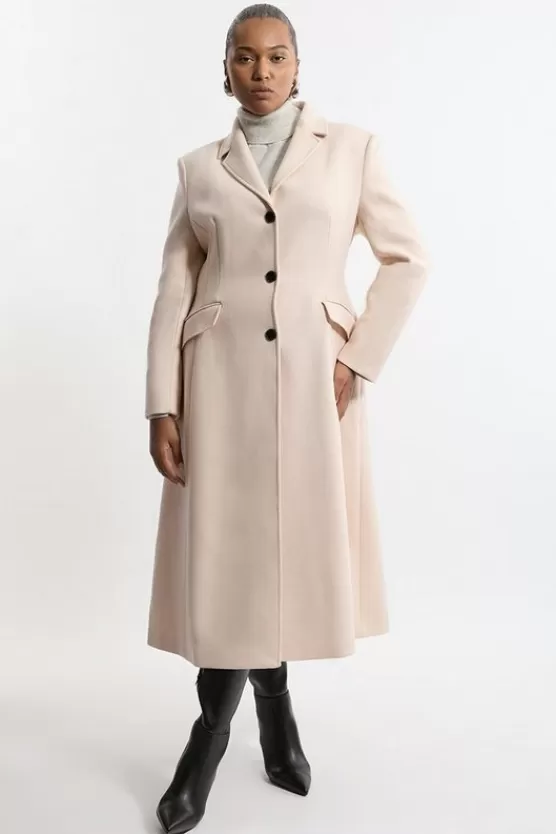 Store Karen Millen Plus Size Premium Italian Manteco Wool Full Skirted Tailored Midaxi Coat blush