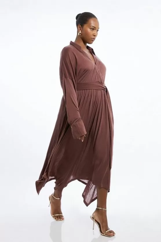 Fashion Karen Millen Plus Size Premium Tencel Jersey Waterfall Hem Midi Dress mauve
