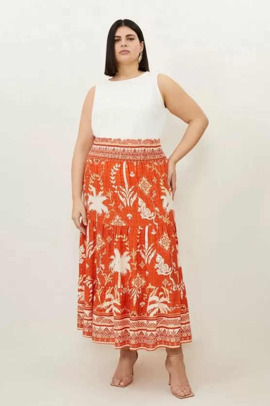 New Karen Millen Plus Size Printed Viscose Woven Maxi Skirt orange