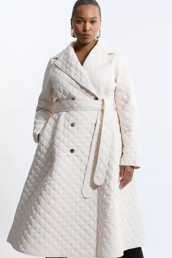 Shop Karen Millen Plus Size Quilted Full Skirt Midi Coat cream