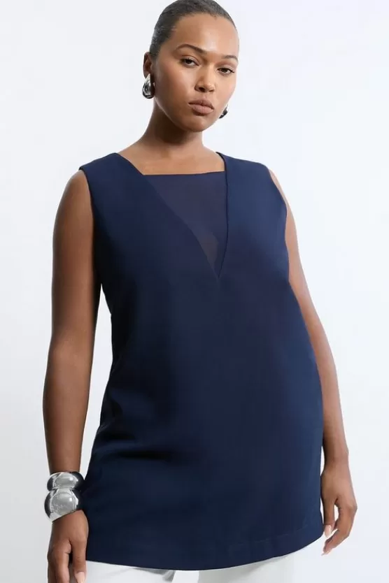 Outlet Karen Millen Plus Size Satin Back Crepe Deep V Woven Tunic navy