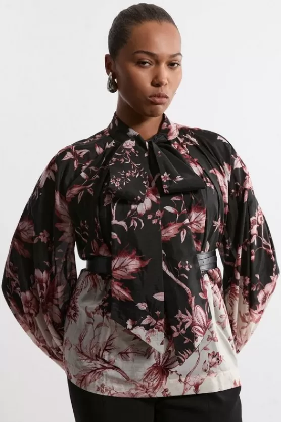 Best Sale Karen Millen Plus Size Silk Cotton Border Print Woven Blouse floral