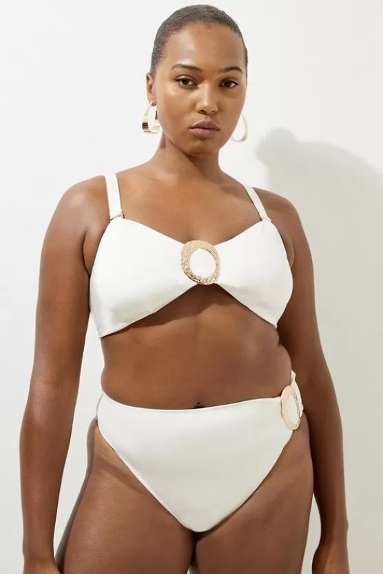Hot Karen Millen Plus Size Slinky Trim Detail Detachable Strap Bikini Top cream