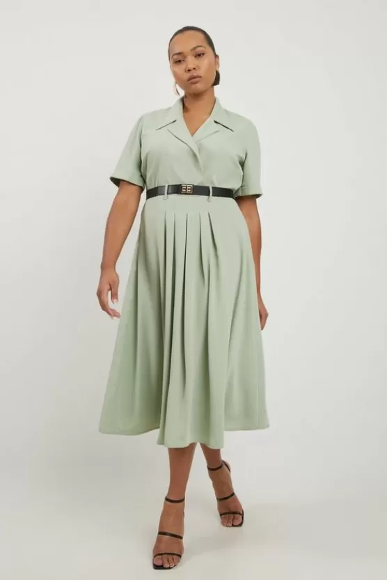 Fashion Karen Millen Plus Size Soft Tailored Belted Maxi Shirt Dress sage