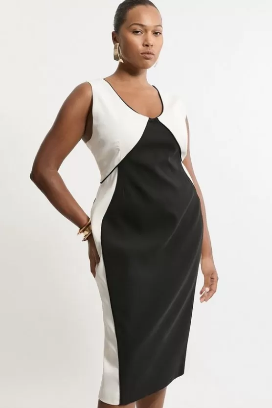 Online Karen Millen Plus Size Soft Tailored Color Block Tailored Sleeveless Midi Dress mono