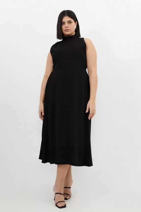 New Karen Millen Plus Size Soft Tailored Pleated Panel Midaxi Dress black