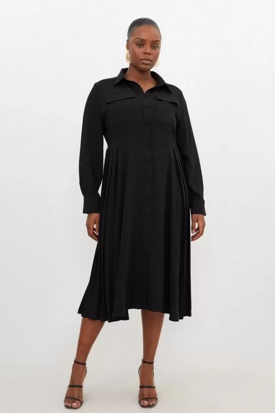 Online Karen Millen Plus Size Soft Tailored Pleated Pocket Detail Shirt Dress black