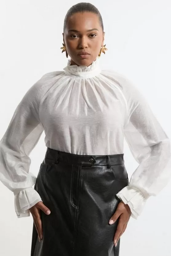 Cheap Karen Millen Plus Size Soft Woven Organdie Tie Blouse ivory