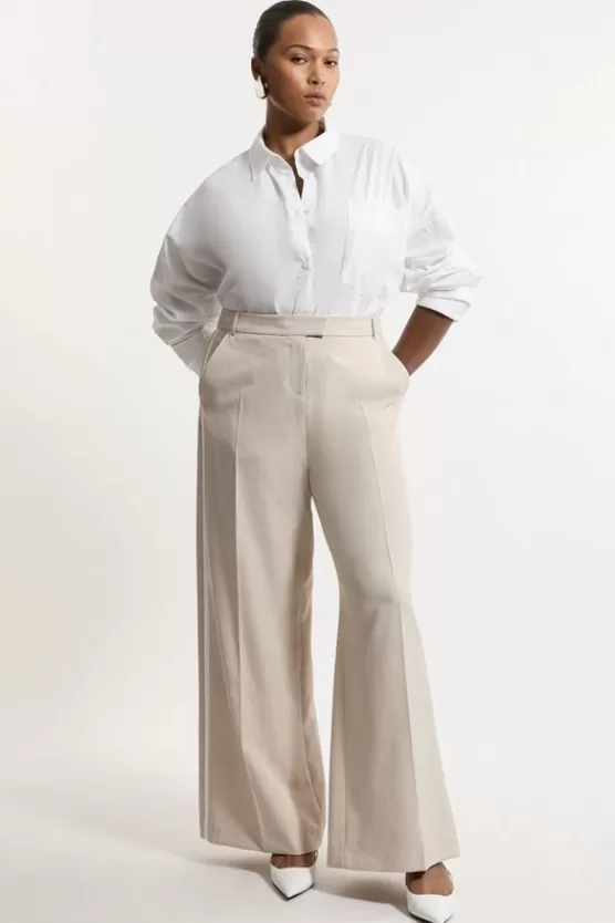 Clearance Karen Millen Plus Size Straight Leg Tipped Dress Pants natural