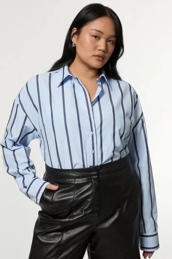 Online Karen Millen Plus Size Stripe Cotton Oversize Tailored Essential Shirt paleblue