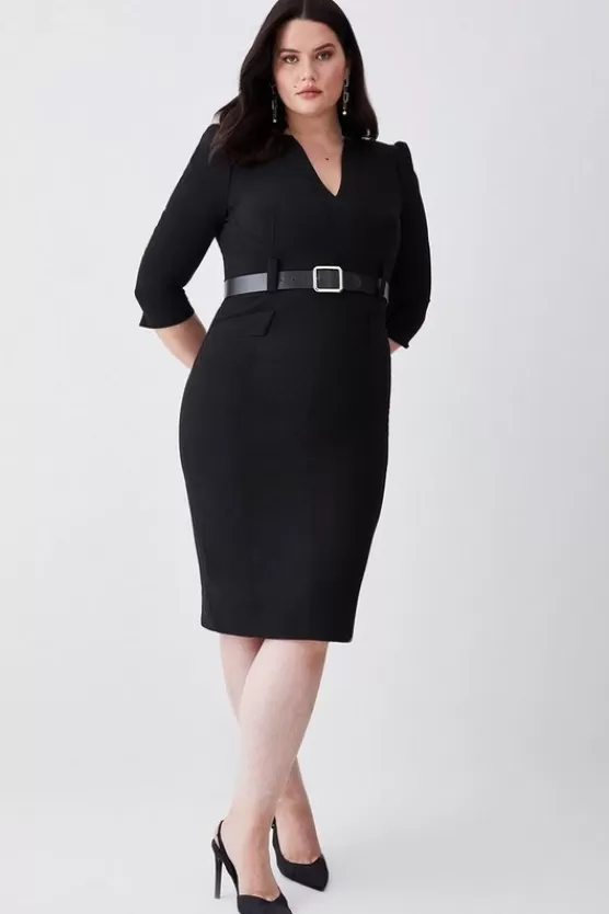 Store Karen Millen Plus Size Structured Crepe Forever Midi Dress black