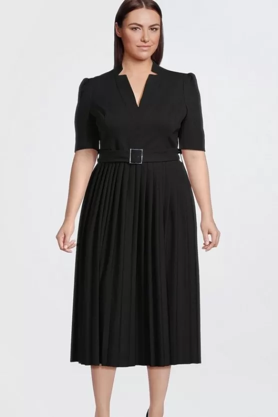 Discount Karen Millen Plus Size Structured Crepe Forever Pleat Dress black
