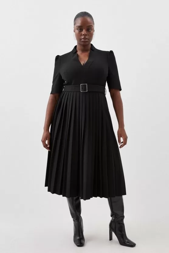 Outlet Karen Millen Plus Size Structured Crepe Forever Pleat Dress black