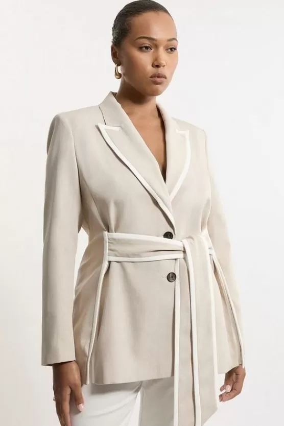 Online Karen Millen Plus Size Tailored Belted Tipped Suit Set natural