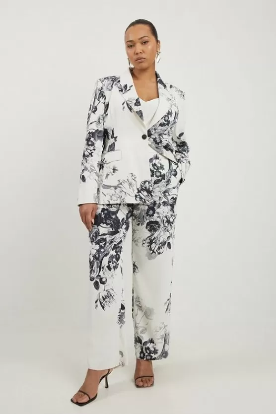 Clearance Karen Millen Plus Size Tailored Crepe Floral Slim Leg Dress Pants mono