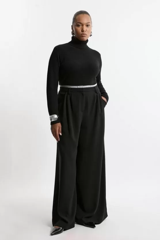 Cheap Karen Millen Plus Size Tailored Crepe Pleat Detail Wide Leg Pants black