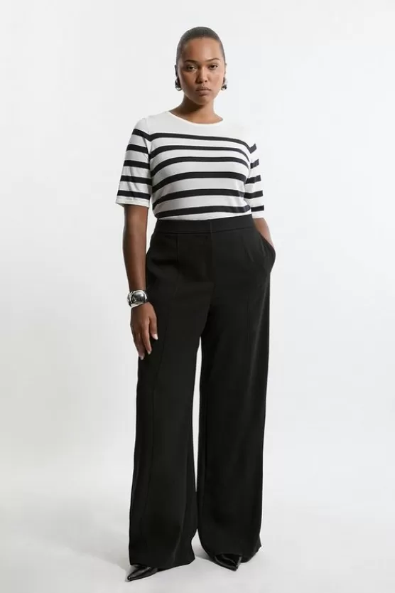 Sale Karen Millen Plus Size Tailored Crepe Seam Detail Straight Leg Pants black