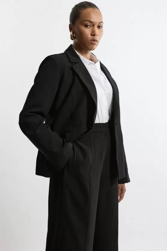 Best Karen Millen Plus Size Tailored Crepe Single Breasted Blazer Jacket black