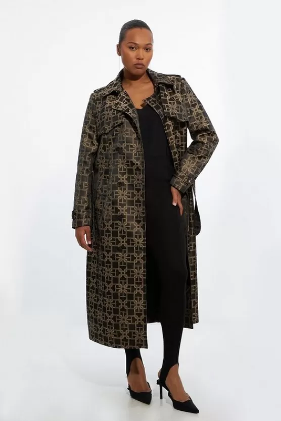 Shop Karen Millen Plus Size Tailored Double Breasted Belted Trench Coat chocolate