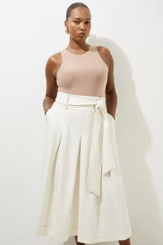 Store Karen Millen Plus Size Tailored Full Skirted Belted Maxi Skirt ivory