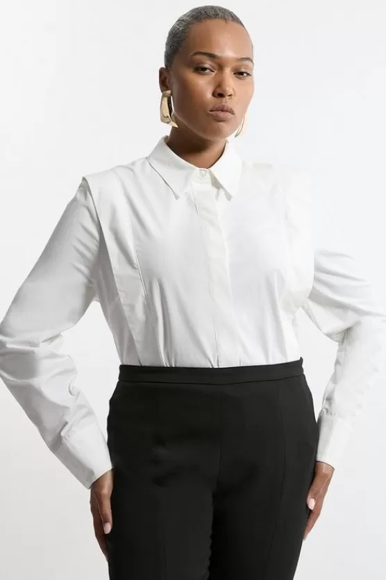 Store Karen Millen Plus Size Tailored Pin Tuck Waist Shirt ivory