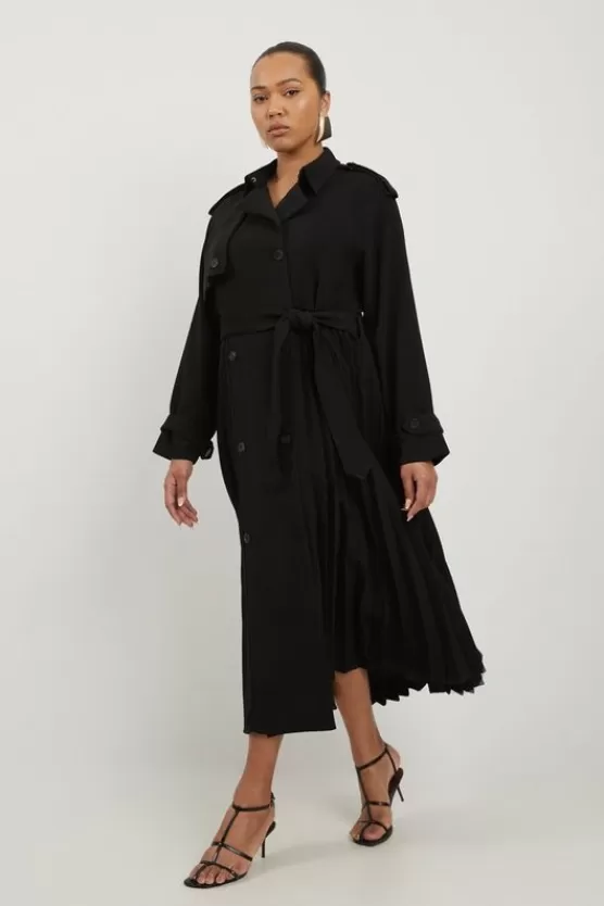 Best Sale Karen Millen Plus Size Tailored Pleat Detail Belted Trench Coat black