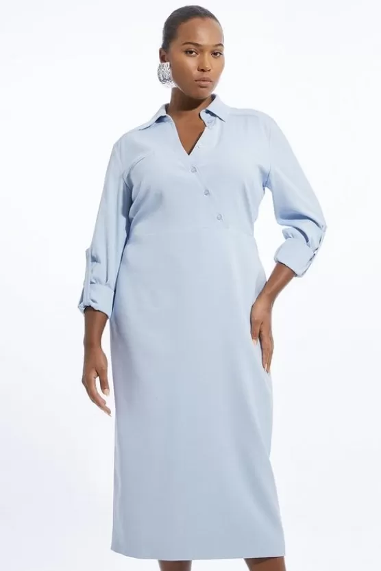 Online Karen Millen Plus Size Tailored Satin Asymmetric Button Pencil Midi Dress paleblue