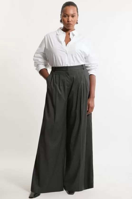 Clearance Karen Millen Plus Size Tailored Wide Leg Darted Pants darkgrey