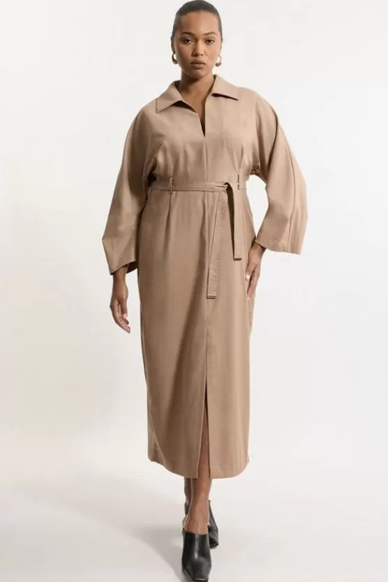 Discount Karen Millen Plus Size Tailored Wide Sleeve Maxi Shirt Dress camel