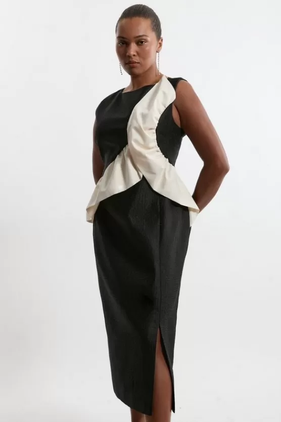 Online Karen Millen Plus Size Textured Tailored Contrast Taffeta Ruffle Maxi Dress black