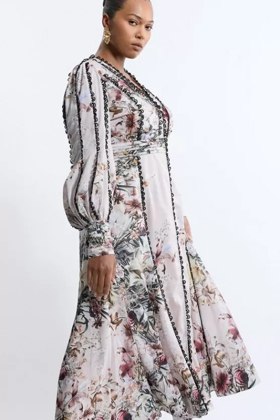 Outlet Karen Millen Plus Size Trailing Woven Plunge Maxi Dress floral