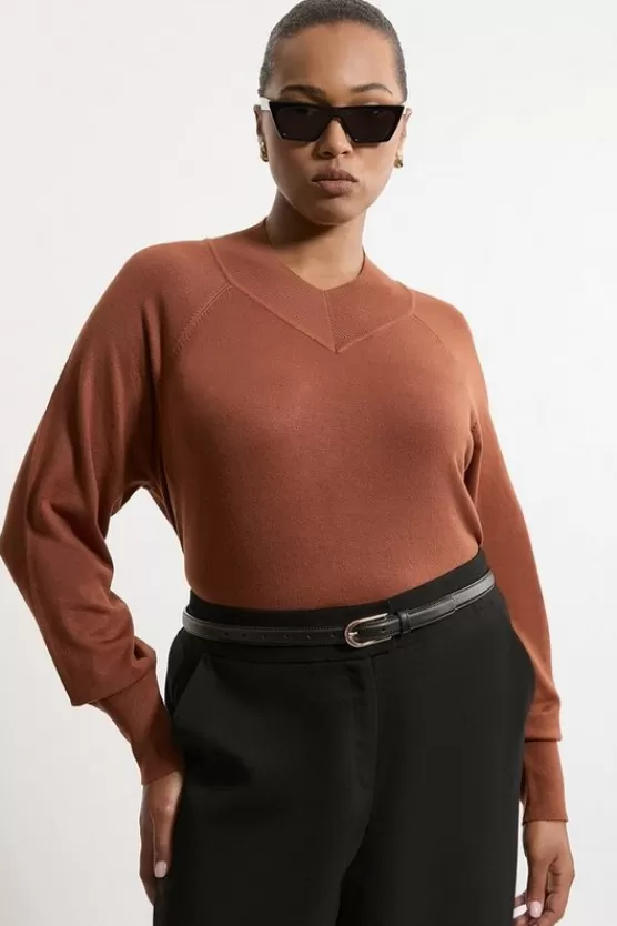 Cheap Karen Millen Plus Size Viscose Blend High Neck Knit Sweater toffee