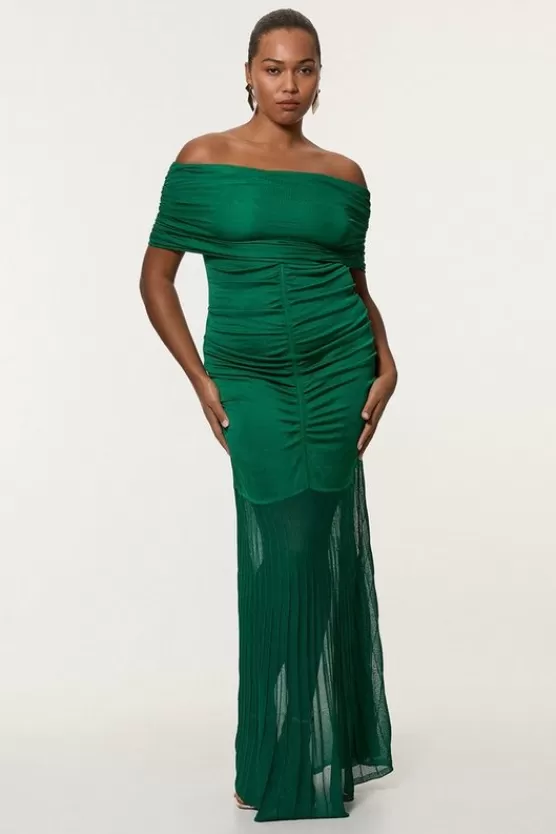 Best Karen Millen Plus Size Viscose Blend Slinky Sheer Knit Off The Shoulder Maxi Dress green