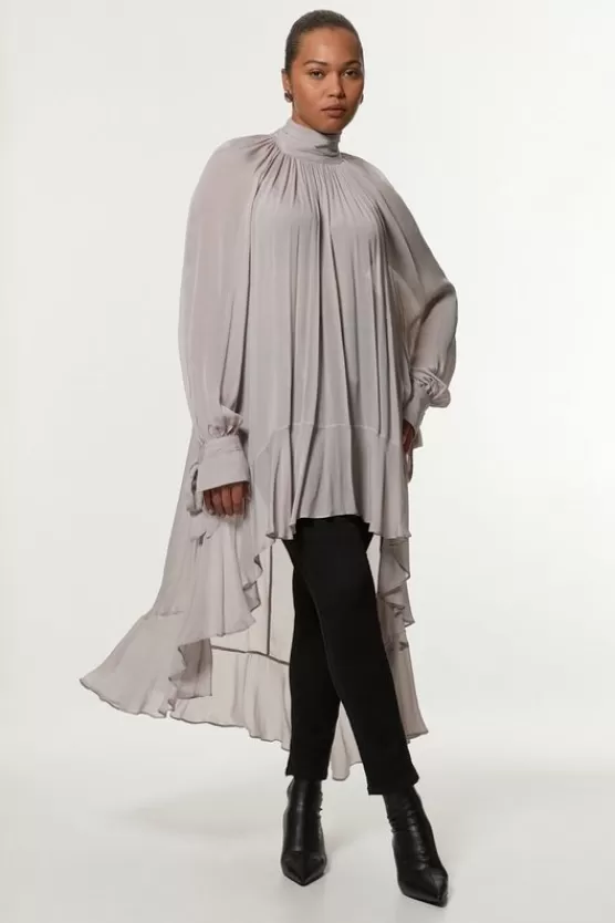 Flash Sale Karen Millen Plus Size Viscose Georgette Drama Woven Maxi Blouse taupe