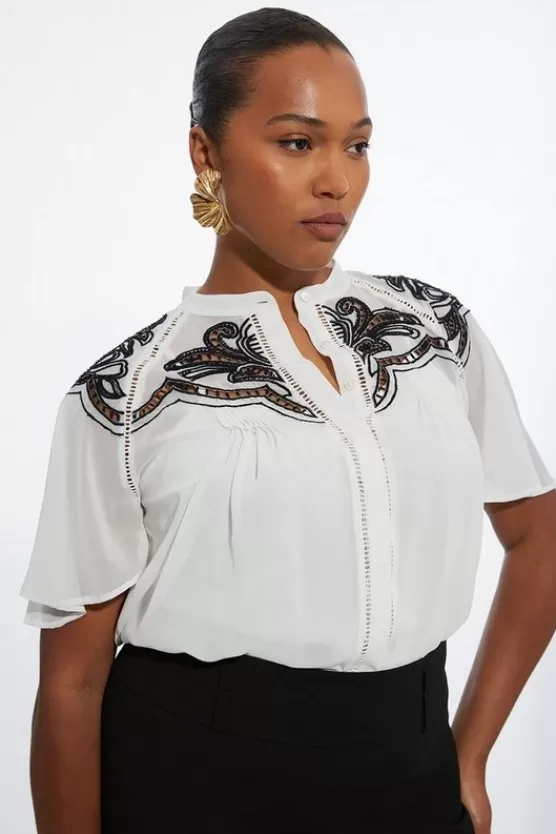 Online Karen Millen Plus Size Viscose Georgette Placed Cutwork Woven Blouse mono