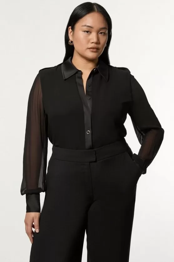 Sale Karen Millen Plus Size Viscose Georgette Woven Shirt black